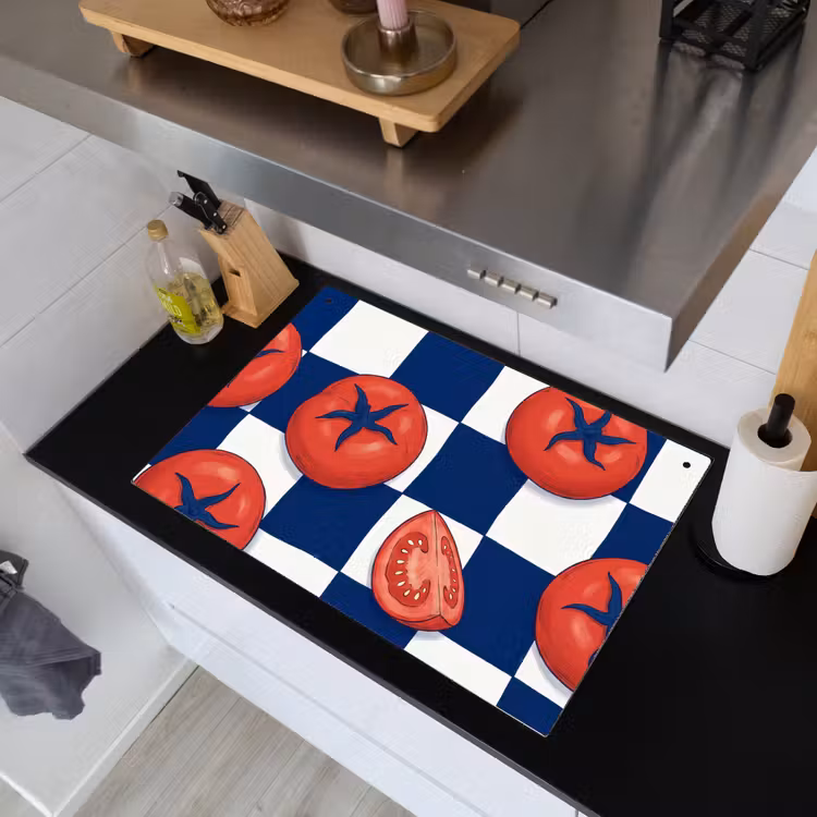 Eten - Tomaten - Keuken - Illustratie - Rood-Blauw Inductie beschemer met haakjes klein -sfeer1
