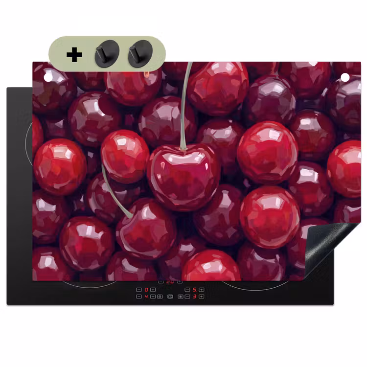 Fruit - Kersen - Eten - Modern - Rood Inductie beschemer met haakjes klein -3d