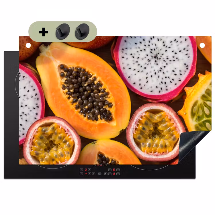 Fruit - Geopend - Tropisch - Eten - Kleurrijk Inductie beschemer met haakjes klein -3d