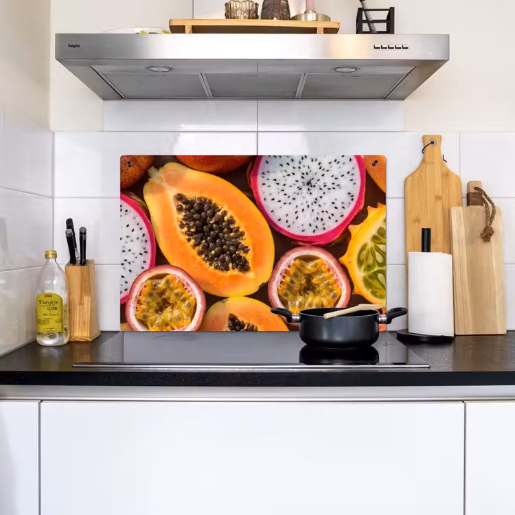 Fruit - Geopend - Tropisch - Eten - Kleurrijk Inductie beschemer met haakjes klein -sfeer2