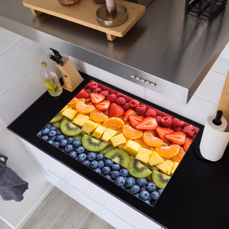 Fruit - Regenboog - Gezond - Kleurrijk Inductie beschemer met haakjes klein -sfeer1