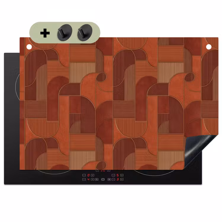 Geometrisch - Abstract - Textuur - Bruin Inductie beschemer met haakjes klein 777 -3d