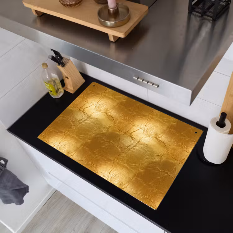 Bladgoud - Vintage - Textuur - Warm Goud Inductie beschemer met haakjes klein 777 -sfeer1