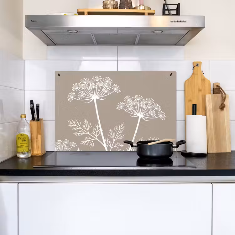 Grafisch - Fluitenkruid - Taupe Inductie beschemer met haakjes klein -sfeer2