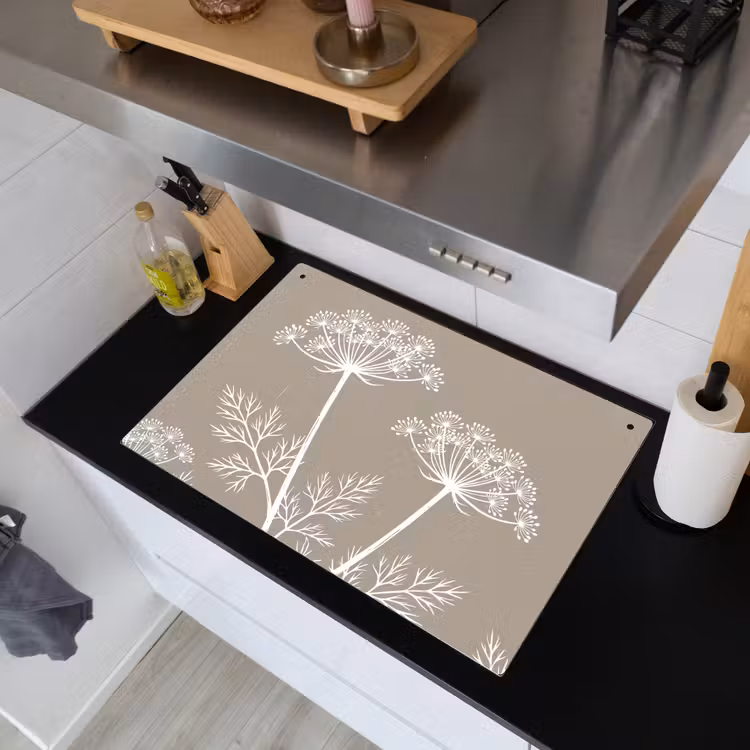 Grafisch - Fluitenkruid - Taupe Inductie beschemer met haakjes klein -sfeer1