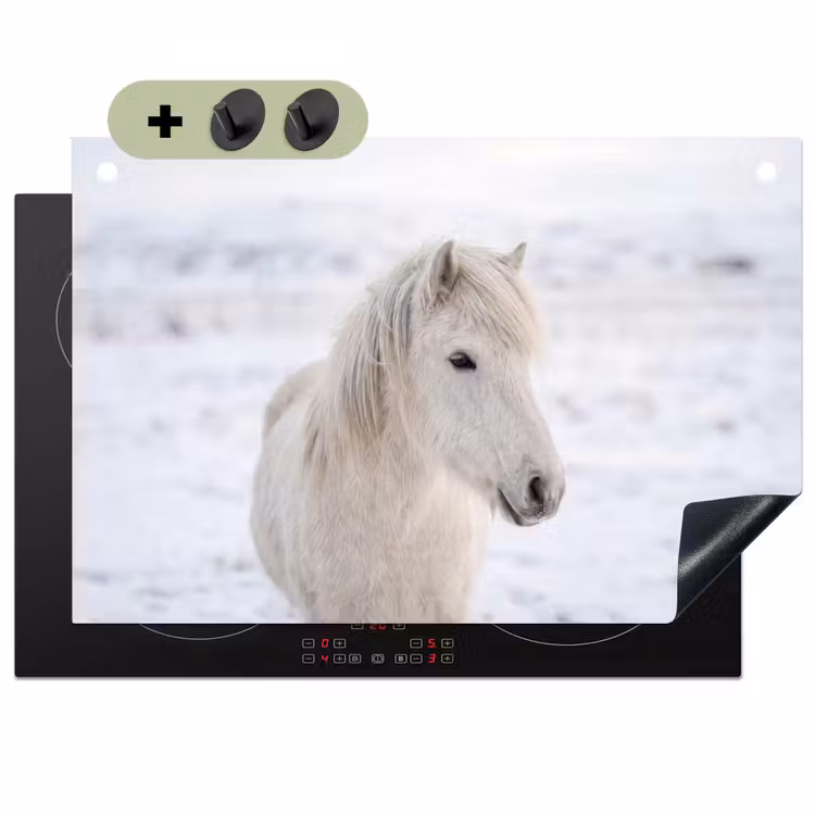 Paard - Kop - Winter - Dieren - Wit Inductie beschemer met haakjes klein -3d