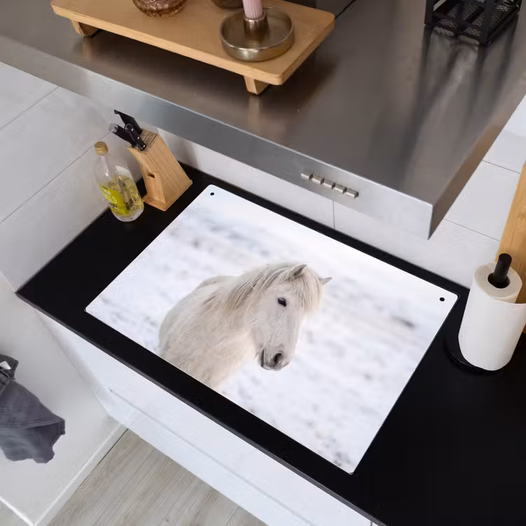 Paard - Kop - Winter - Dieren - Wit Inductie beschemer met haakjes klein -sfeer1