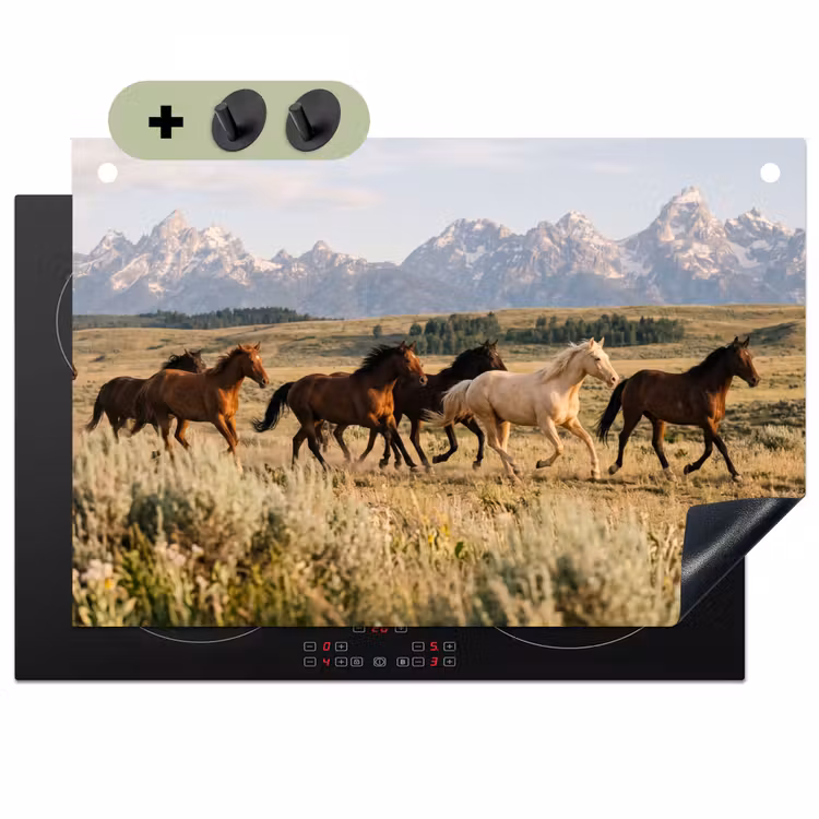 Paarden - Kudde - Bergen - Vrijheid - Wild Inductie beschemer met haakjes klein -3d