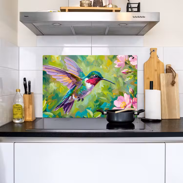 Kolibrie - Bloemen - Natuur - Kleurrijk Inductie beschemer met haakjes klein -sfeer2