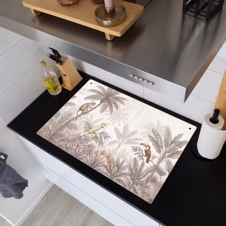 Jungle - Dieren - Palmbomen Inductie beschemer met haakjes klein -sfeer1