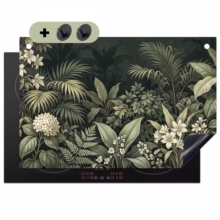 Jungle - Bladeren - Botanisch - Groen Inductie beschemer met haakjes klein -3d