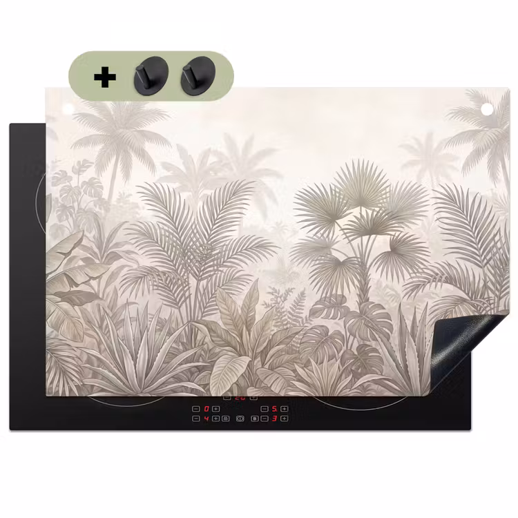 Jungle - Tropisch - Natuur -Vintage - Beige Inductie beschemer met haakjes klein -3d