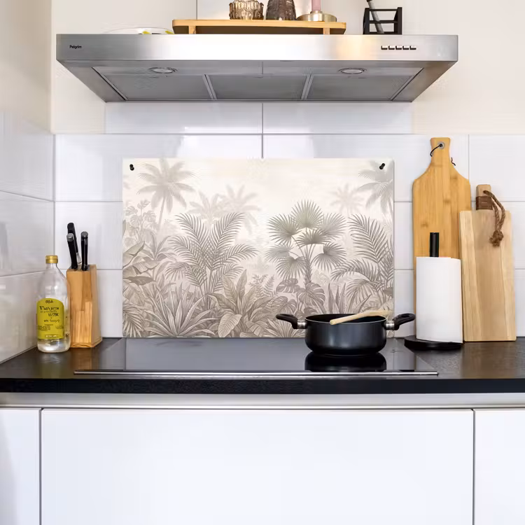 Jungle - Tropisch - Natuur -Vintage - Beige Inductie beschemer met haakjes klein -sfeer2