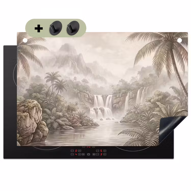 Jungle - Watervallen - Tropisch - Illustratie Inductie beschemer met haakjes klein -3d