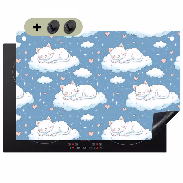 Kitten - Wolken - Blauw Inductie beschemer met haakjes klein 777 -3d