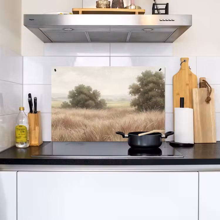 Landschap - Minimalistisch - Beige Inductie beschemer met haakjes klein -sfeer2