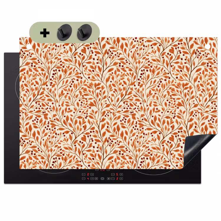 Bladeren - Botanisch - Terracotta Inductie beschemer met haakjes klein 777 -3d