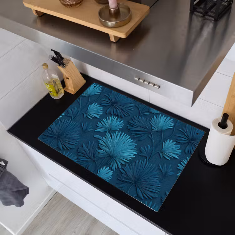 Bladeren - Reliëf - Patroon - Oceaanblauw - Modern Inductie beschemer met haakjes klein 777 -sfeer1