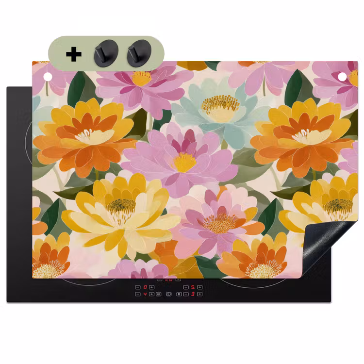 Lelies - Aquarel - Pastel Inductie beschemer met haakjes klein 777 -3d