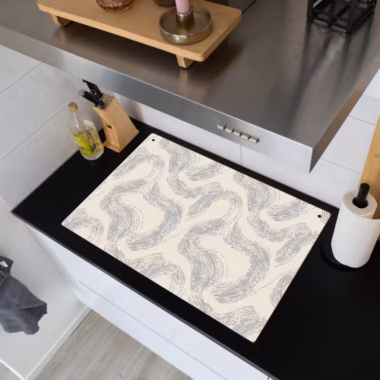 Lijnen - Patroon - Beige - Minimalistisch Inductie beschemer met haakjes klein 777 -sfeer1