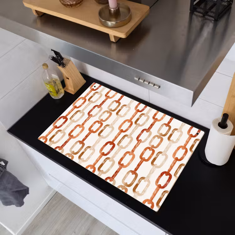 Schakels - Patroon - Aquarel - Terracotta Inductie beschemer met haakjes klein 777 -sfeer1