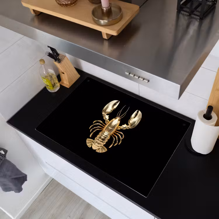 Kreeft - Goud - Textuur - Zwart Inductie beschemer met haakjes klein -sfeer1