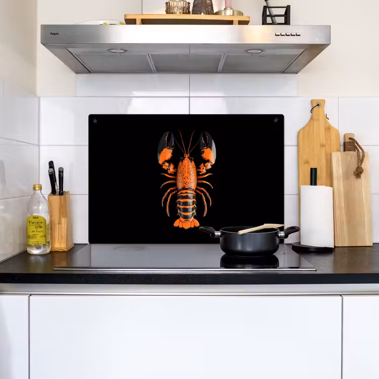 Kreeft - Oranje - Zwart - Modern Inductie beschemer met haakjes klein -sfeer2