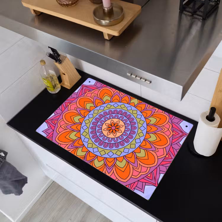 Mandala - Cirkel - Abstract - Kleurrijk - Patroon Inductie beschemer met haakjes klein -sfeer1