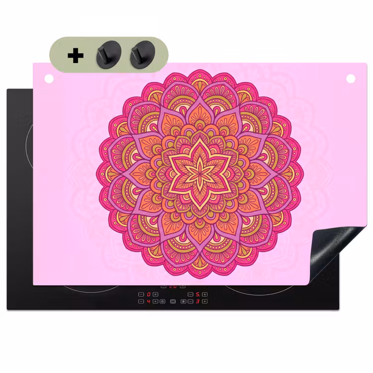 Mandala - Cirkel - Spiritueel - Oosters - Roze Inductie beschemer met haakjes klein -3d