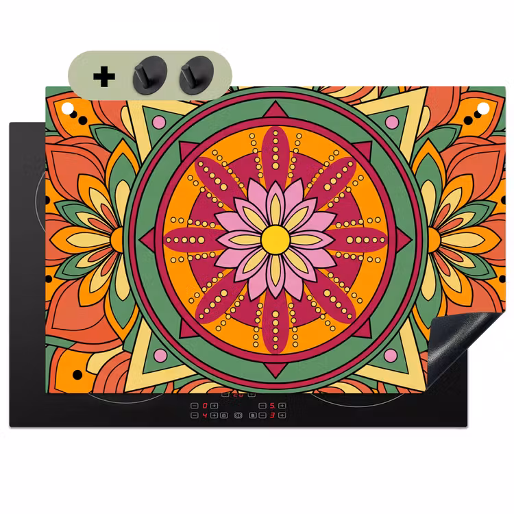Mandala - Bloemen - Abstract - Kleurrijk Inductie beschemer met haakjes klein -3d