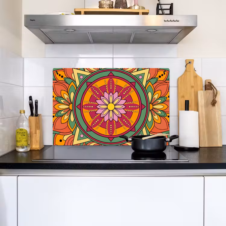 Mandala - Bloemen - Abstract - Kleurrijk Inductie beschemer met haakjes klein -sfeer2