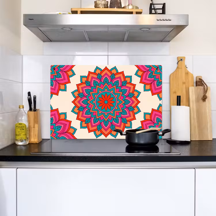 Mandala - Patroon - Abstract - Kleurrijk - Modern Inductie beschemer met haakjes klein -sfeer2