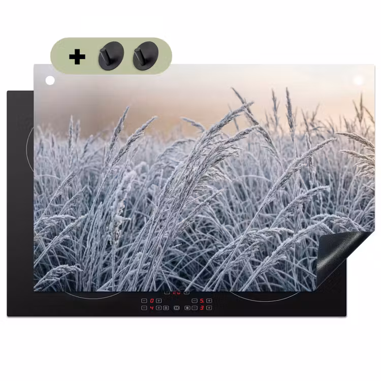 Rijp - Gras - Kristallen - Winter - Minimalistisch Inductie beschemer met haakjes klein -3d