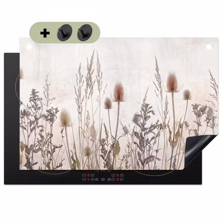 Weidebloemen - Design - Sepia Inductie beschemer met haakjes klein -3d