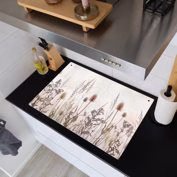 Weidebloemen - Design - Sepia Inductie beschemer met haakjes klein -sfeer1