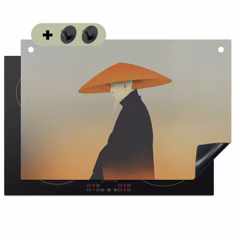 Minimalistisch - Silhouet - Oranje Inductie beschemer met haakjes klein -3d