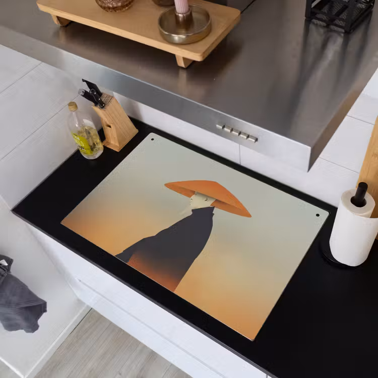 Minimalistisch - Silhouet - Oranje Inductie beschemer met haakjes klein -sfeer1