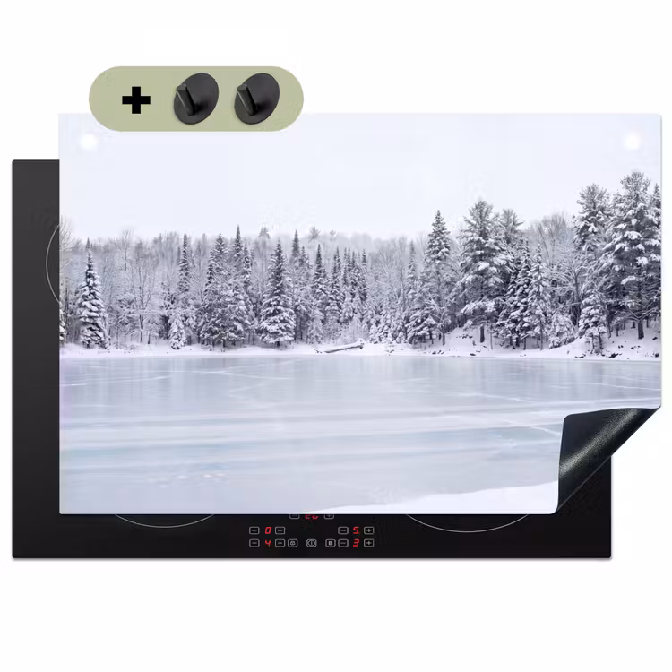 Meer - Dennen - IJs - Winter - Rustgevend Inductie beschemer met haakjes klein -3d