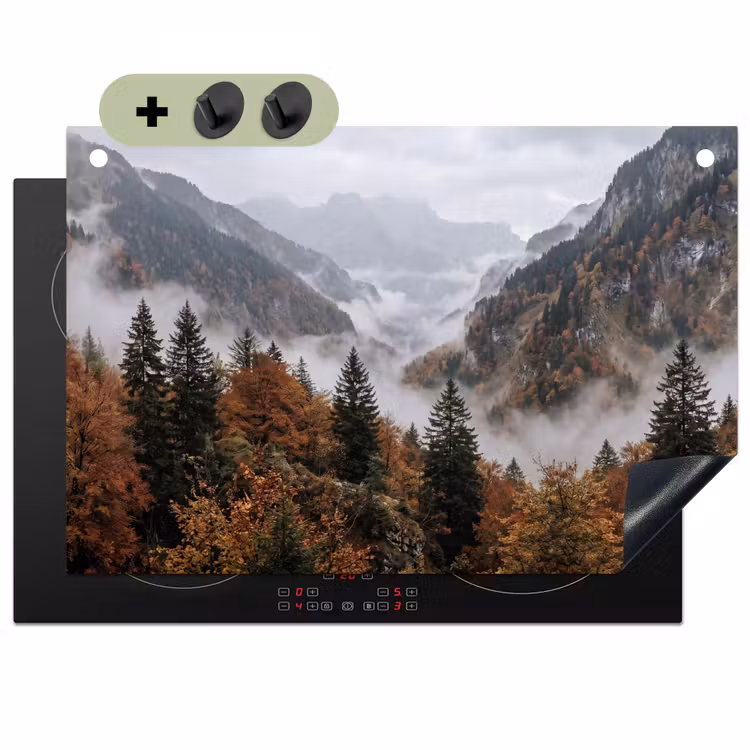 Bergen - Vallei - Mist - Herfst - Natuur Inductie beschemer met haakjes klein -3d