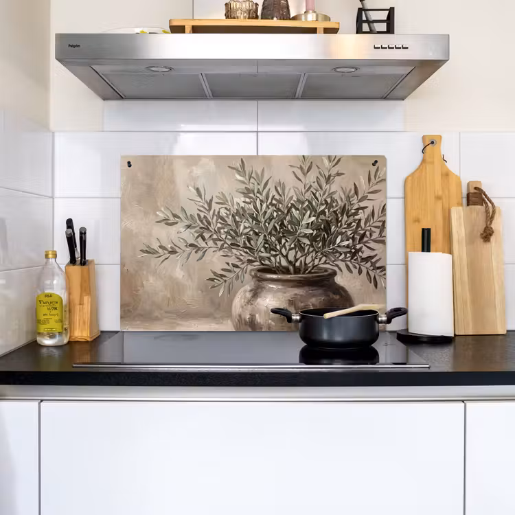 Olijfplant - Aardenpot - Abstract - Beige Inductie beschemer met haakjes klein -sfeer2
