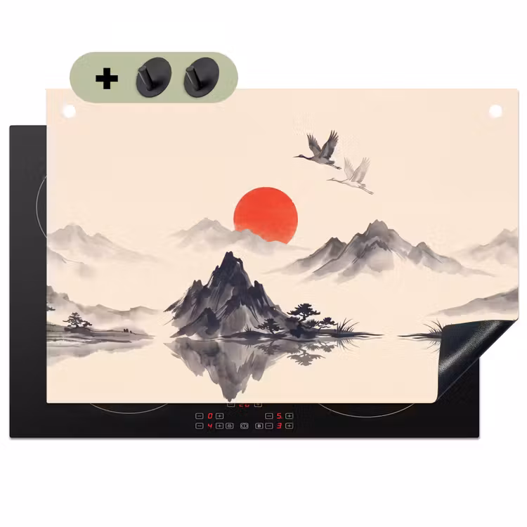 Oosters - Kraanvogels - Landschap Inductie beschemer met haakjes klein -3d