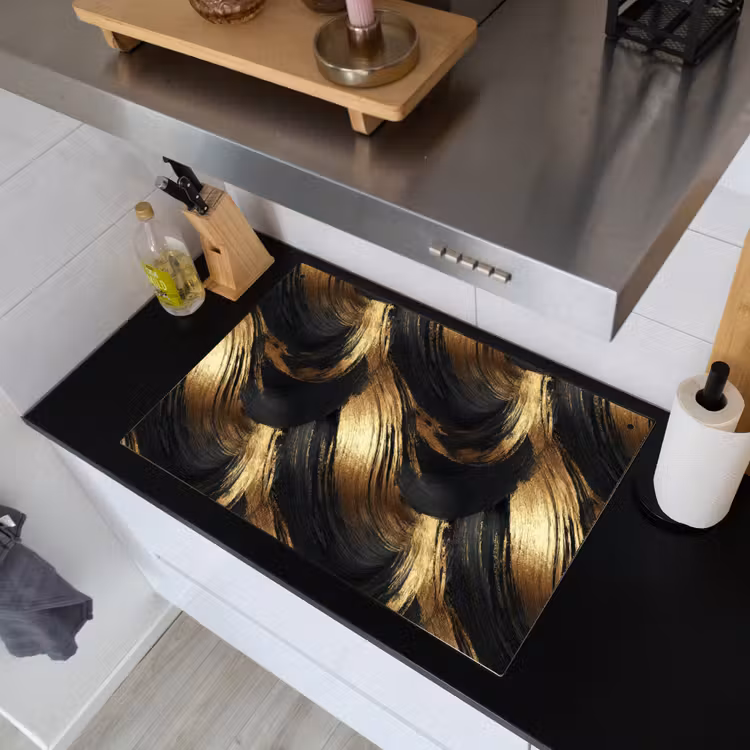 Verfstreken - Abstract - Goud - Zwart Inductie beschemer met haakjes klein 777 -sfeer1