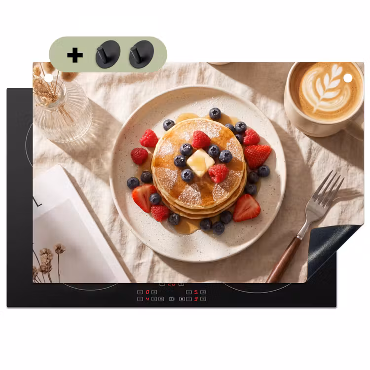 Pannenkoeken - Bessen - Ontbijt - Modern - Beige Inductie beschemer met haakjes klein -3d