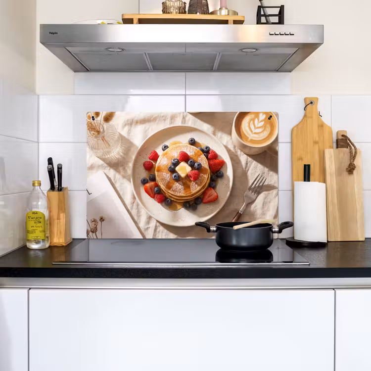 Pannenkoeken - Bessen - Ontbijt - Modern - Beige Inductie beschemer met haakjes klein -sfeer2