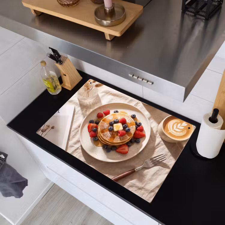 Pannenkoeken - Bessen - Ontbijt - Modern - Beige Inductie beschemer met haakjes klein -sfeer1