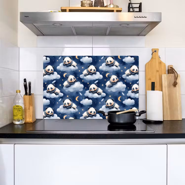 Panda's - Slapen - Blauw Inductie beschemer met haakjes klein 777 -sfeer2