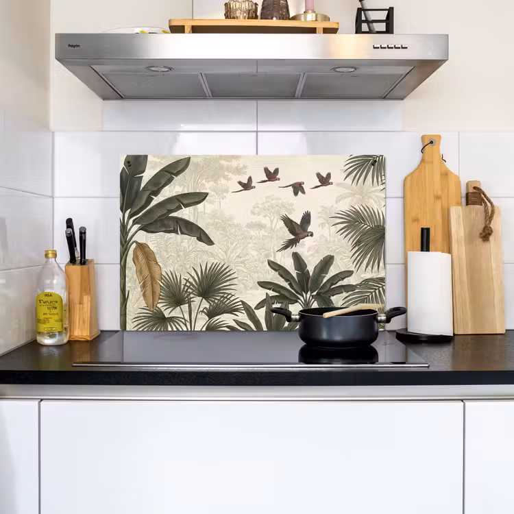 Papagaaien - Jungle - Tropisch - Green Inductie beschemer met haakjes klein -sfeer2