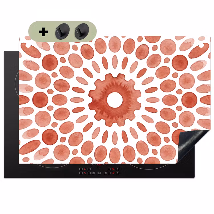 Patroon - Cirkels - Abstract - Modern - Rood Inductie beschemer met haakjes klein -3d