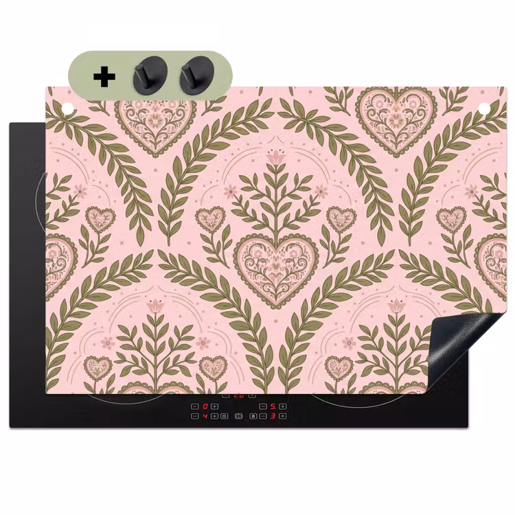 Patroon - Hart - Bloemen - Folkloristisch - Roze Inductie beschemer met haakjes klein -3d