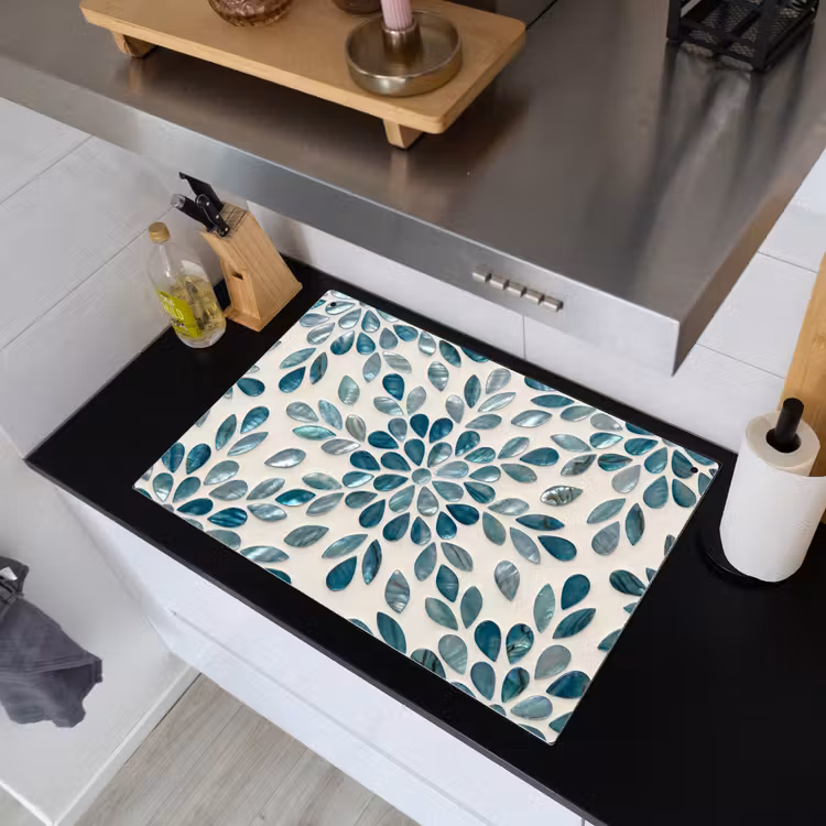 Patroon - Bladeren - Abstract - Modern - Turquoise Inductie beschemer met haakjes klein -sfeer1